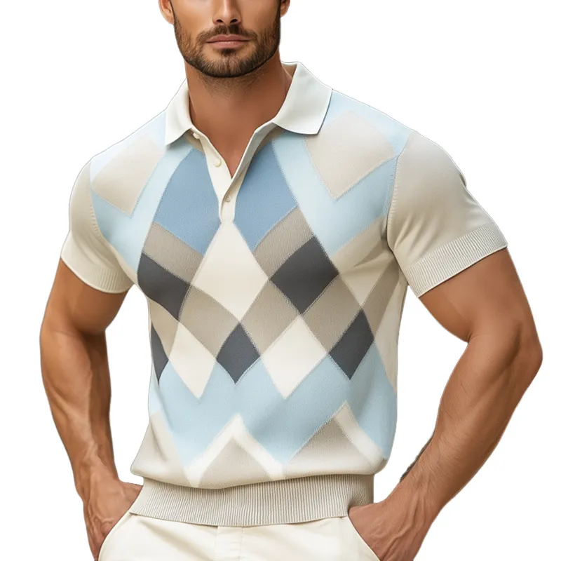 Men's Summer Diamond Colorblock Polo Neck Knit T-Shirt MTA1015F8U sold by Manly