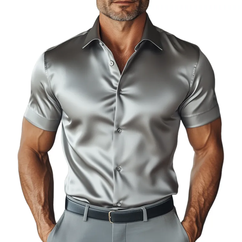 Men's Summer Basic Solid Color Satin Short Sleeve Shirt MTA1048F7U sold by Manly