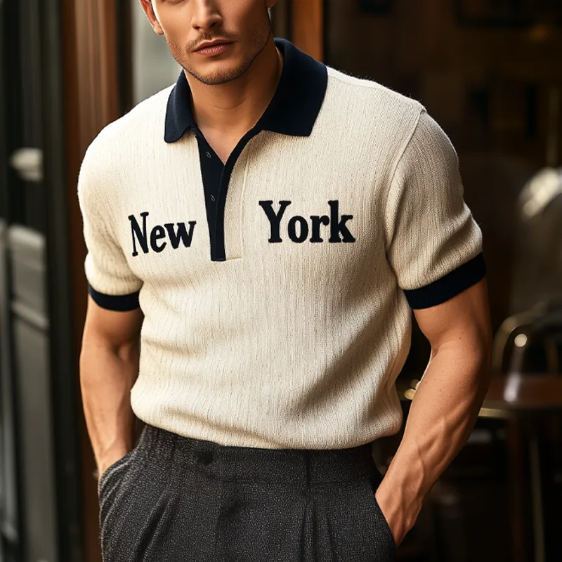Men's Summer "New York" Polo Collar Knit Short Sleeve T-Shirt MTA1157F4U sold by Manly product image thumbnail 2