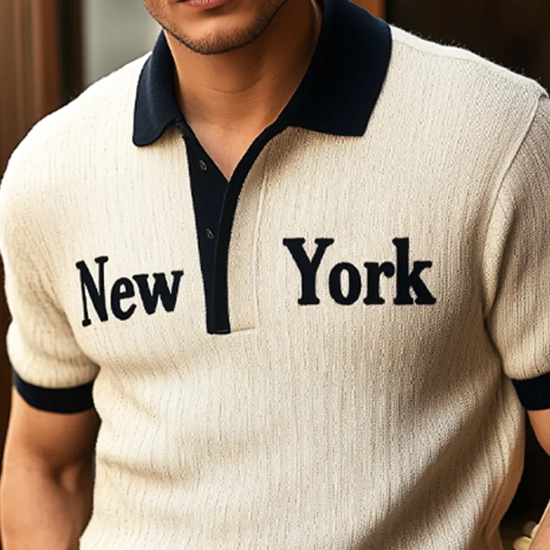 Men's Summer "New York" Polo Collar Knit Short Sleeve T-Shirt MTA1157F4U sold by Manly product image thumbnail 4