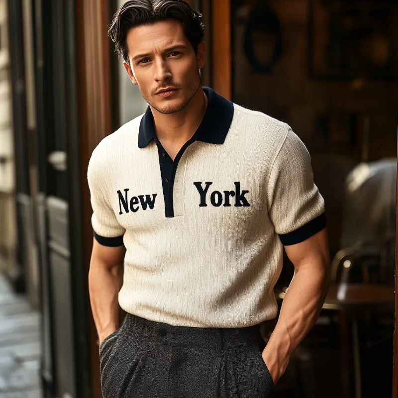 Men's Summer "New York" Polo Collar Knit Short Sleeve T-Shirt MTA1157F4U sold by Manly product image thumbnail 3