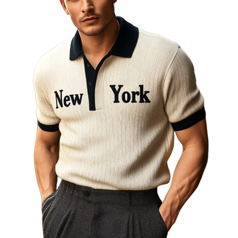 Men's Summer "New York" Polo Collar Knit Short Sleeve T-Shirt MTA1157F4U sold by Manly
