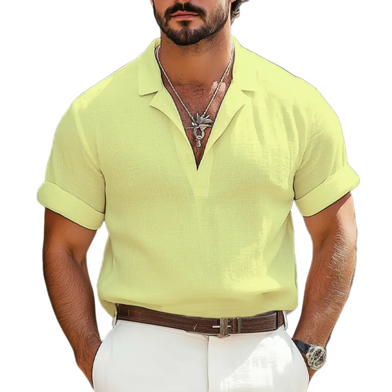 Men's Summer Basic Polo Collar Cotton And Linen T-Shirt MTA1074F4U sold by Manly