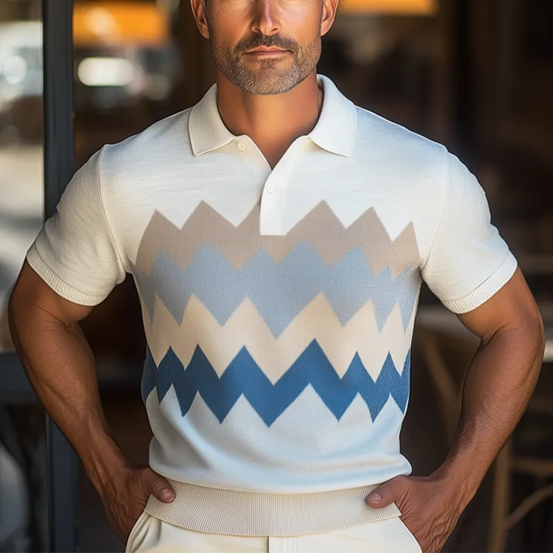 Men's Summer Geometric Colorblock Knitted Short Sleeve T-Shirt MTA1002F6U sold by Manly product image thumbnail 2