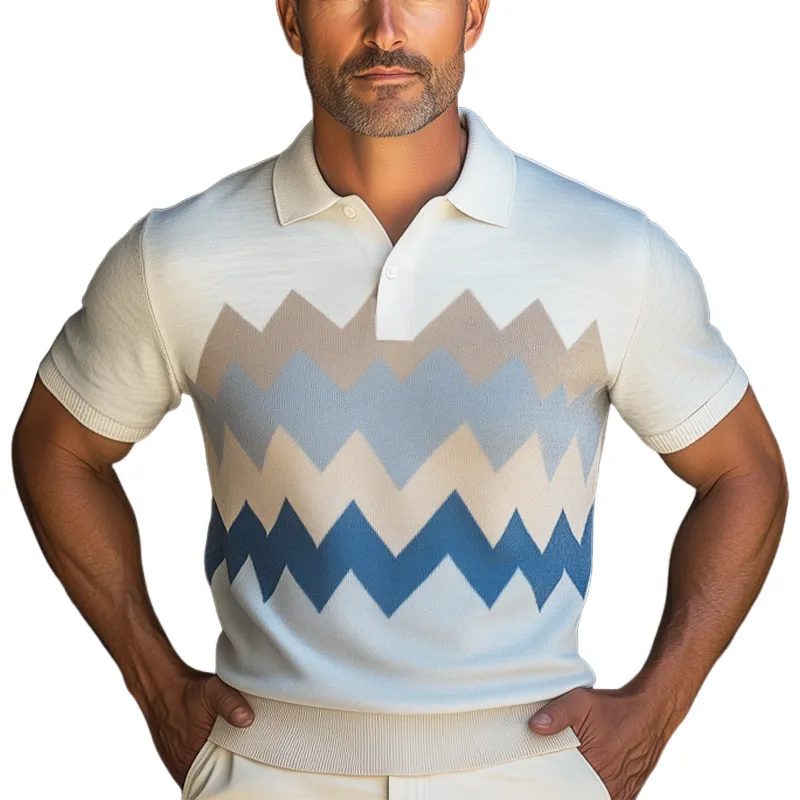 Men's Summer Geometric Colorblock Knitted Short Sleeve T-Shirt MTA1002F6U made by Manly