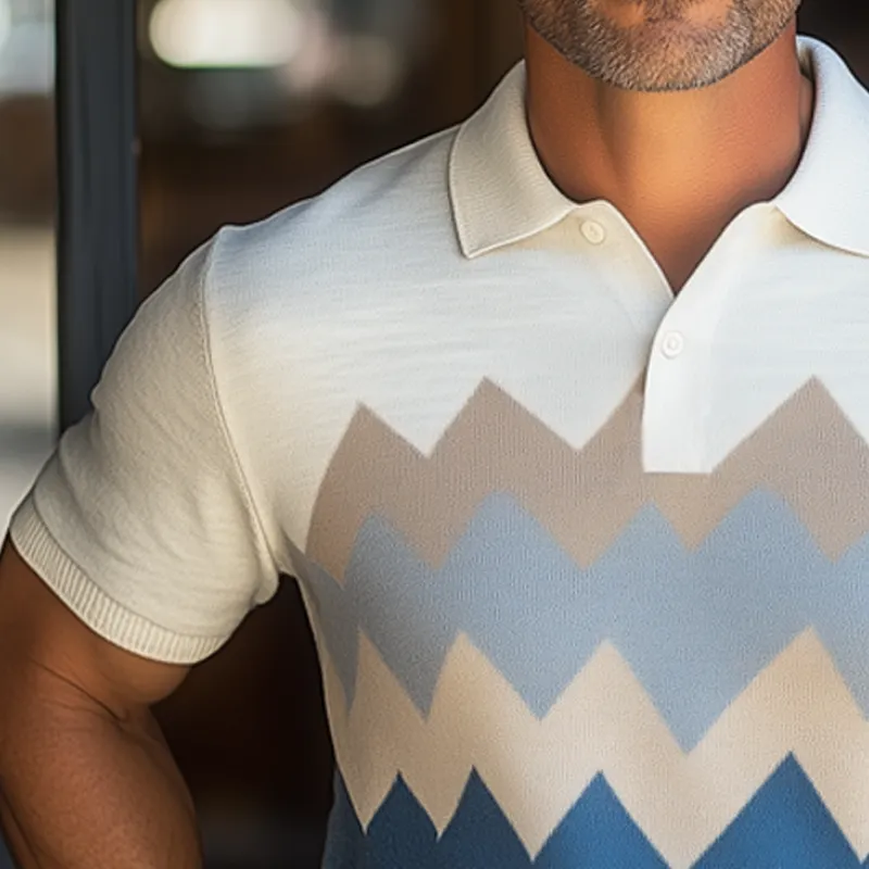 Men's Summer Geometric Colorblock Knitted Short Sleeve T-Shirt MTA1002F6U sold by Manly product image thumbnail 4