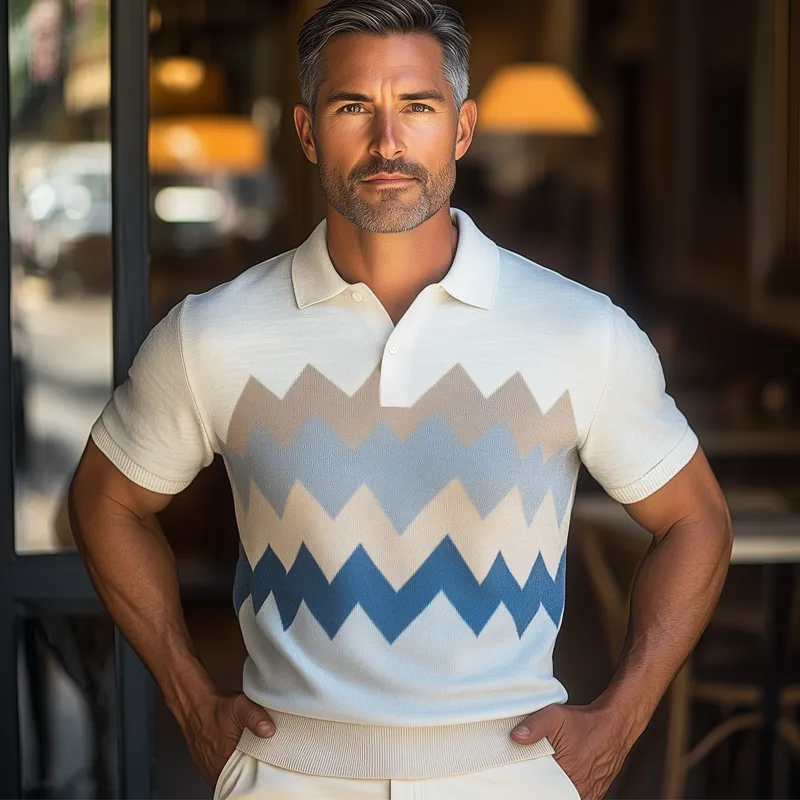 Men's Summer Geometric Colorblock Knitted Short Sleeve T-Shirt MTA1002F6U sold by Manly product image thumbnail 3