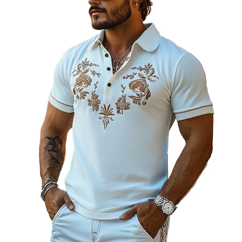 Men's Western Style Embroidered Short Sleeve Polo Shirt MTA0903F9Y sold by Manly