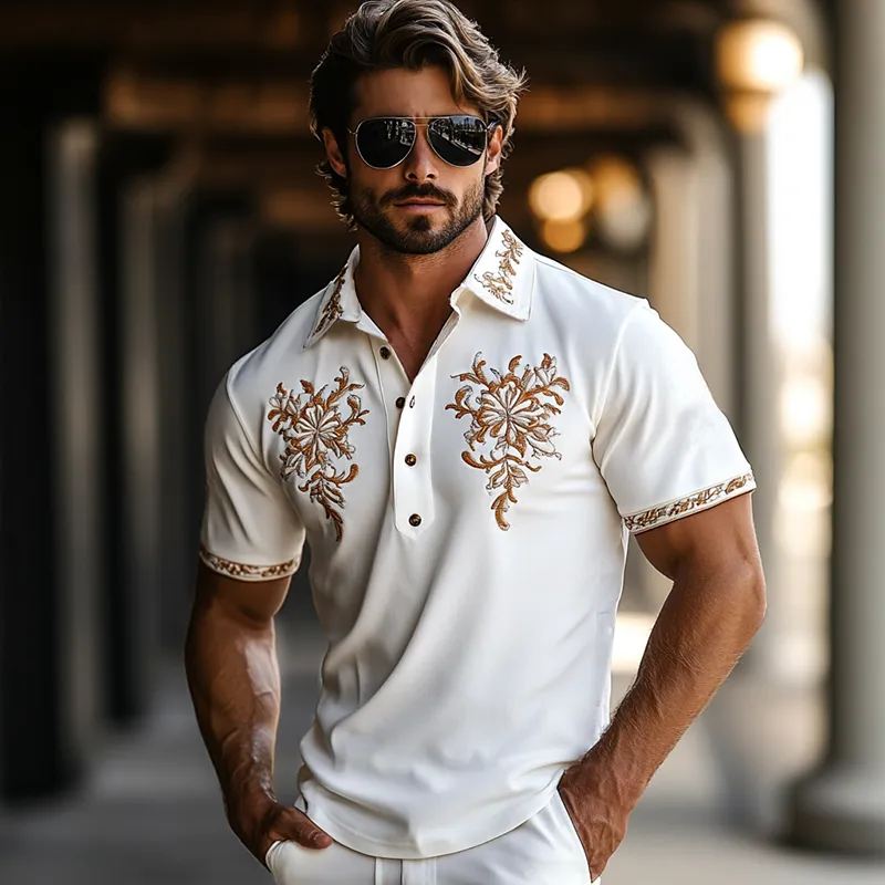Men's Western Style Embroidered Short Sleeve Polo Shirt MTA0997F2Y sold by Manly product image thumbnail 3