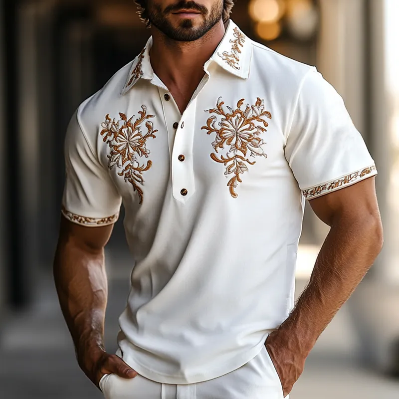 Men's Western Style Embroidered Short Sleeve Polo Shirt MTA0997F2Y sold by Manly product image thumbnail 4