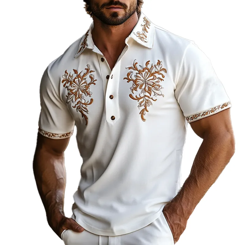 Men's Western Style Embroidered Short Sleeve Polo Shirt MTA0997F2Y sold by Manly