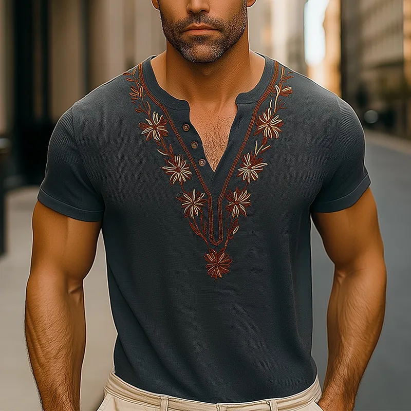 Men's Summer Fashion Embroidery Lightweight Knitted Short Sleeve V-Neck T-Shirt MTA1198F8P sold by Manly product image thumbnail 2
