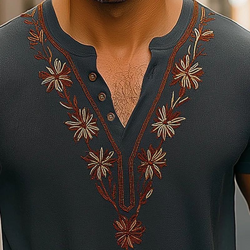 Men's Summer Fashion Embroidery Lightweight Knitted Short Sleeve V-Neck T-Shirt MTA1198F8P sold by Manly product image thumbnail 3
