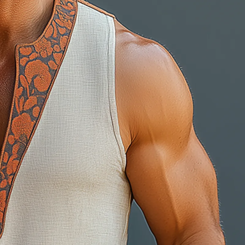 Men's Summer Fashion Printed Contrast Color Linen Sleeveless Shirt MTA1191F2P sold by Manly product image thumbnail 4
