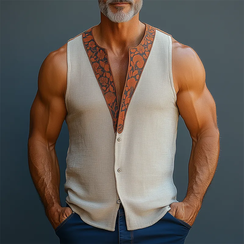 Men's Summer Fashion Printed Contrast Color Linen Sleeveless Shirt MTA1191F2P sold by Manly product image thumbnail 2