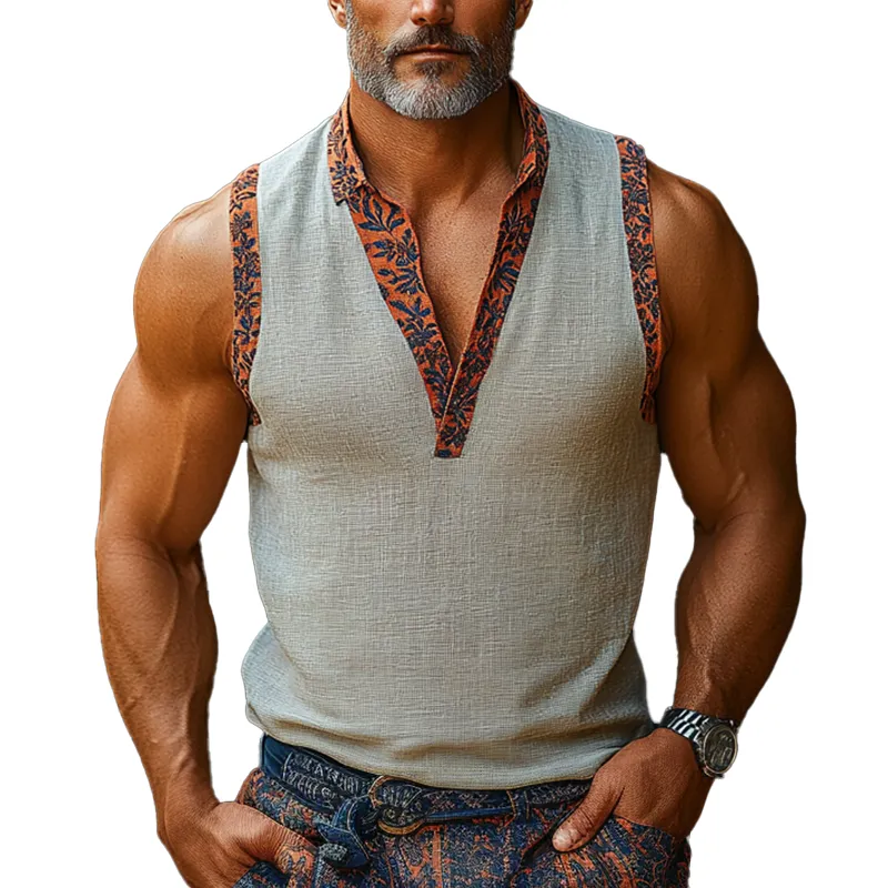 Men's Summer Fashion Embroidered Linen Sleeveless Shirt MTA1170F0P sold by Manly