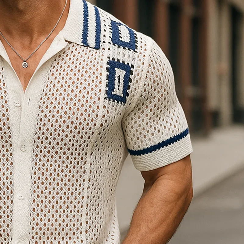 Men's Summer Fashion Knitted Hollow Short Sleeve Shirt MTA1125F3P sold by Manly product image thumbnail 4