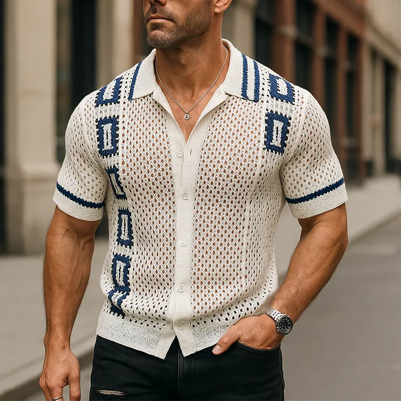 Men's Summer Fashion Knitted Hollow Short Sleeve Shirt MTA1125F3P sold by Manly product image thumbnail 2