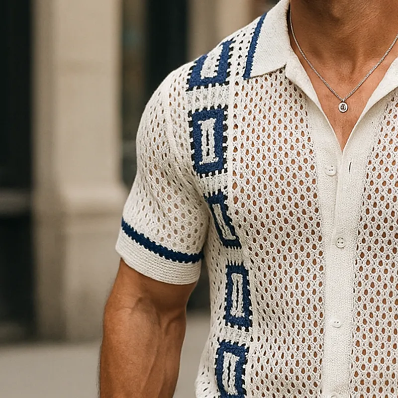 Men's Summer Fashion Knitted Hollow Short Sleeve Shirt MTA1125F3P sold by Manly product image thumbnail 3