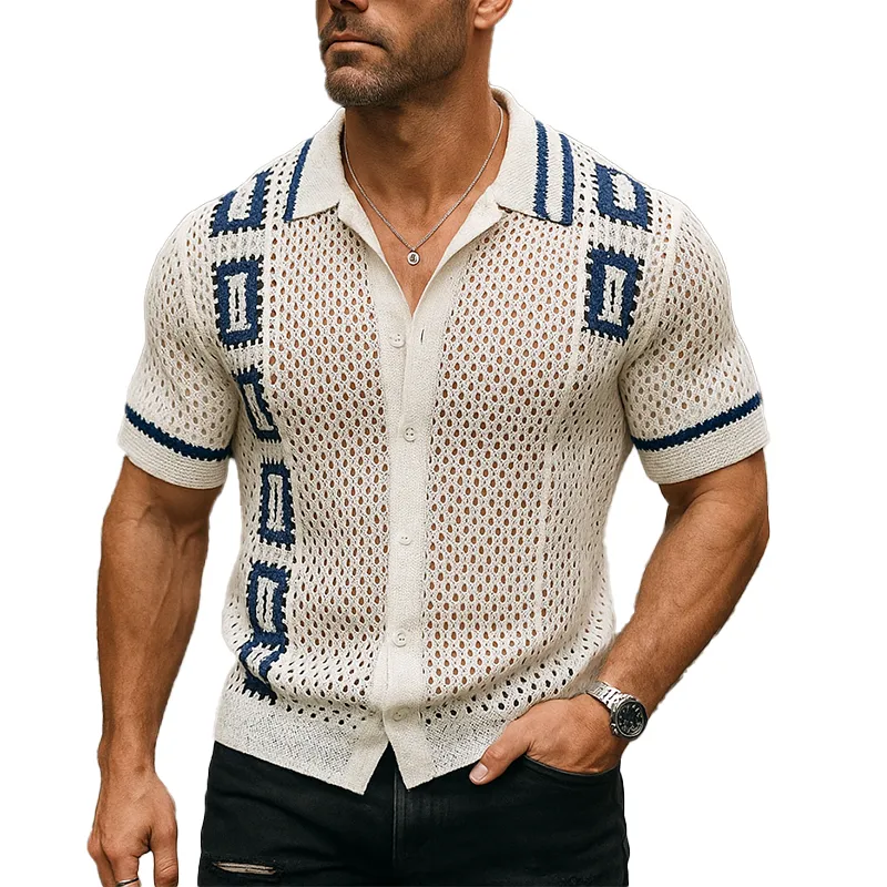 Men's Summer Fashion Knitted Hollow Short Sleeve Shirt MTA1125F3P sold by Manly