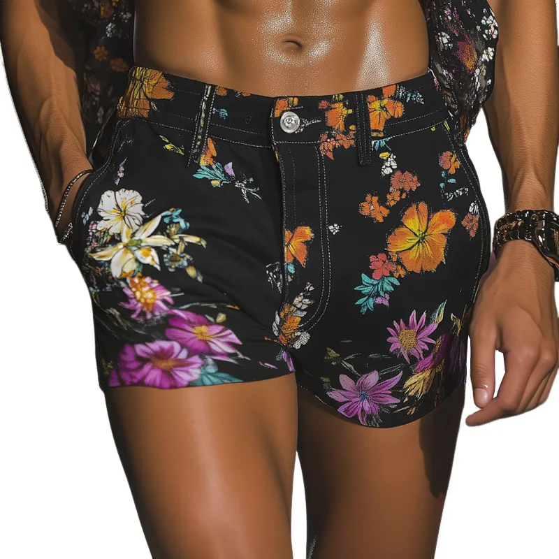Men's Floral Print Cotton Casual Button Shorts MTA1038F9Z sold by Manly