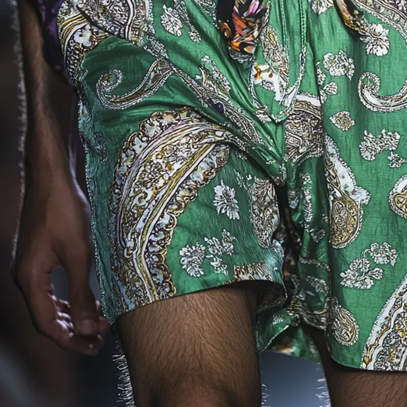 Men's Paisley Print Satin Casual Button Shorts MTA1091F3Z sold by Manly product image thumbnail 3