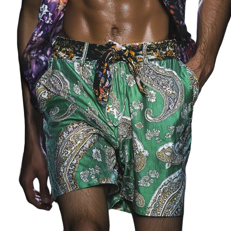 Men's Paisley Print Satin Casual Button Shorts MTA1091F3Z sold by Manly