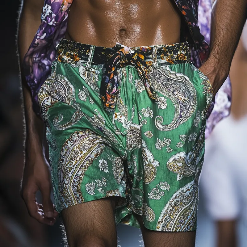 Men's Paisley Print Satin Casual Button Shorts MTA1091F3Z sold by Manly product image thumbnail 2