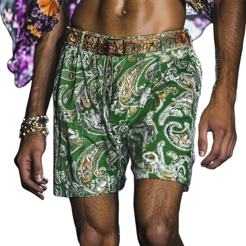 Men's Paisley Print Satin Casual Button Shorts MTA1077F0Z sold by Manly