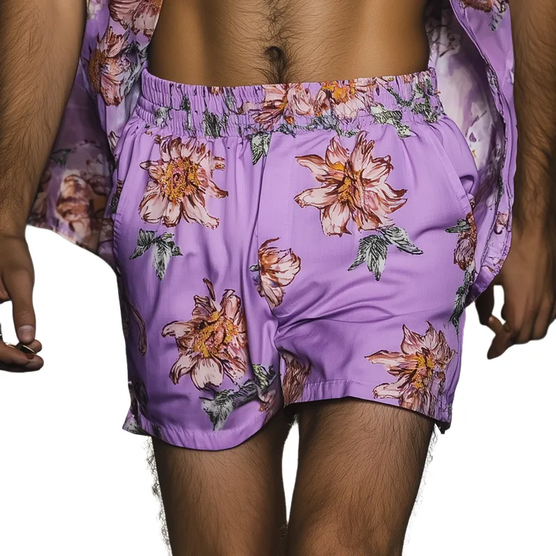 Men's Floral Print Satin Elastic Waist Casual Shorts MTA1061F7Z sold by Manly