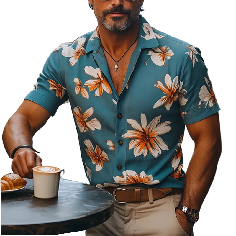 Men's Spring And Summer Fashion Casual Sicily Resort Style Cotton And Linen Printed Short-sleeved Shirt MTA1036F9K sold by Manly