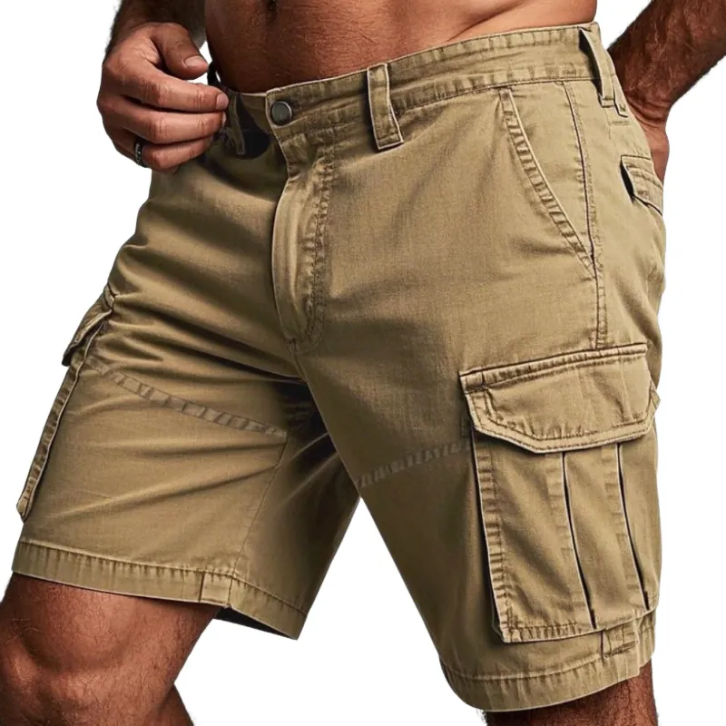 Men's Casual Outdoor Cotton Washed Distressed Multi-pocket Work Shorts MTA1027F4M sold by Manly