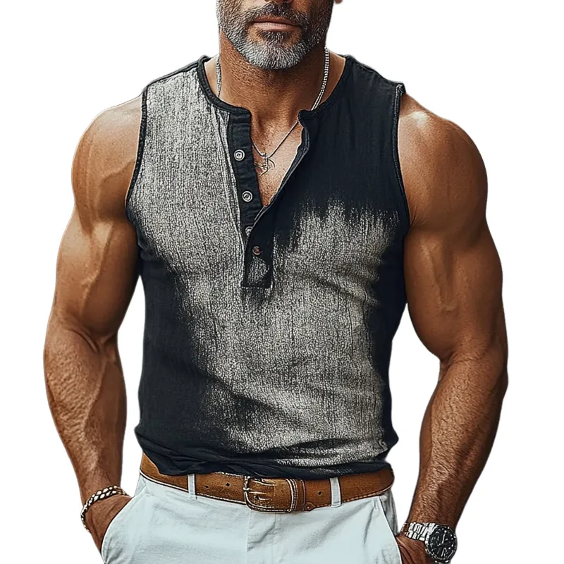 Men's Gradient Print Henley Neck Tank Tops MTA1067F7X sold by Manly