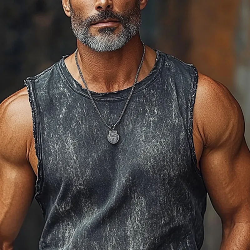 Men's Vintage Crew Neck Printed Raw Edge Sleeveless Tank Tops MTA1056F1X sold by Manly product image thumbnail 4