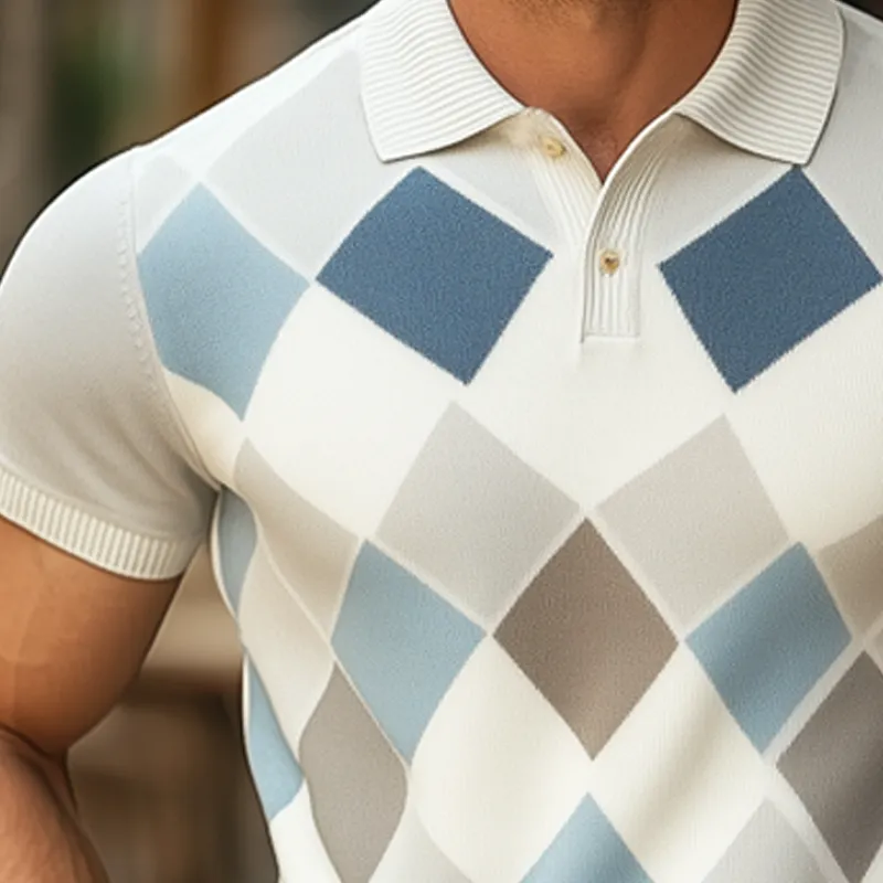 Men's Summer Diamond Knit Polo Collar Slim Short Sleeve T-Shirt MTA1049F3U sold by Manly product image thumbnail 4