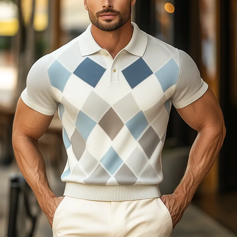 Men's Summer Diamond Knit Polo Collar Slim Short Sleeve T-Shirt MTA1049F3U sold by Manly product image thumbnail 2