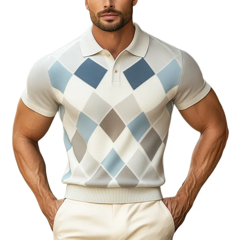 Men's Summer Diamond Knit Polo Collar Slim Short Sleeve T-Shirt MTA1049F3U sold by Manly
