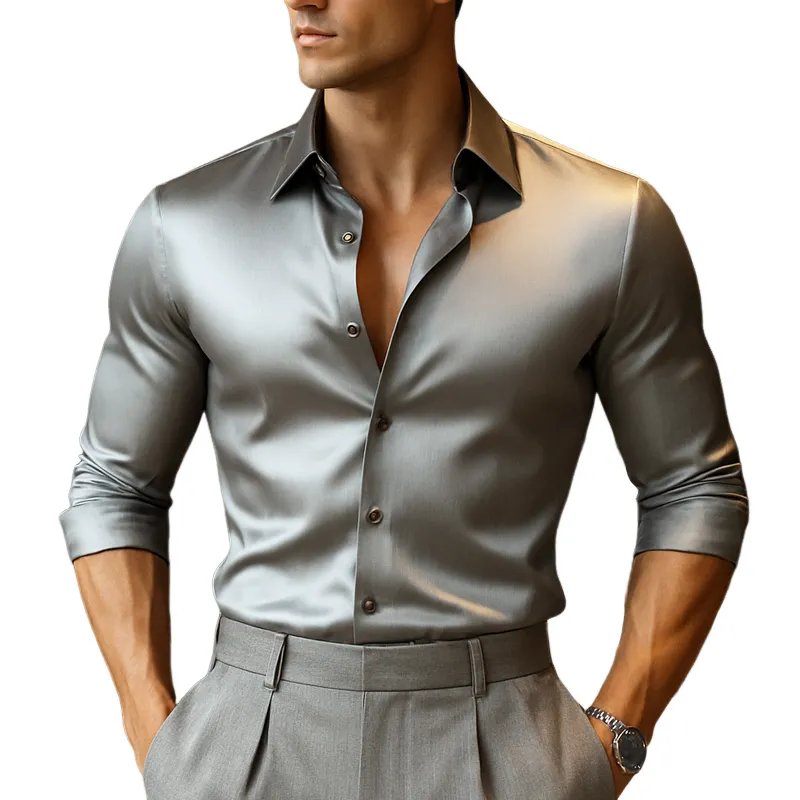 Men's Summer Business Satin Long Sleeve Shirt MTA1053F7U sold by Manly