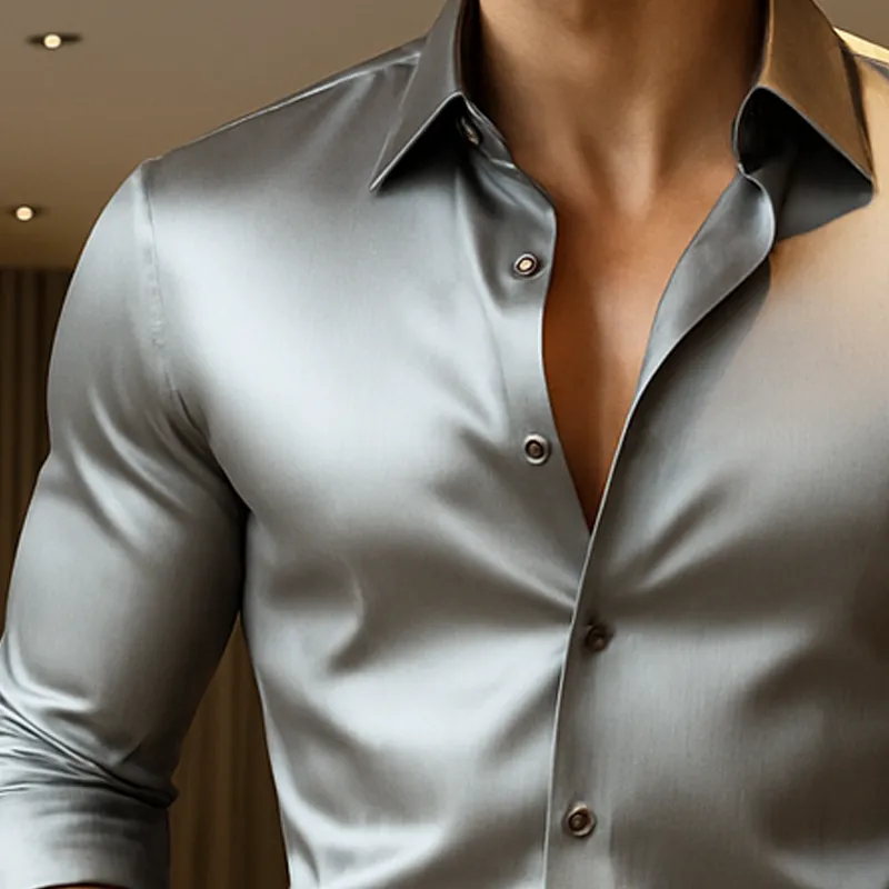 Men's Summer Business Satin Long Sleeve Shirt MTA1053F7U sold by Manly product image thumbnail 3
