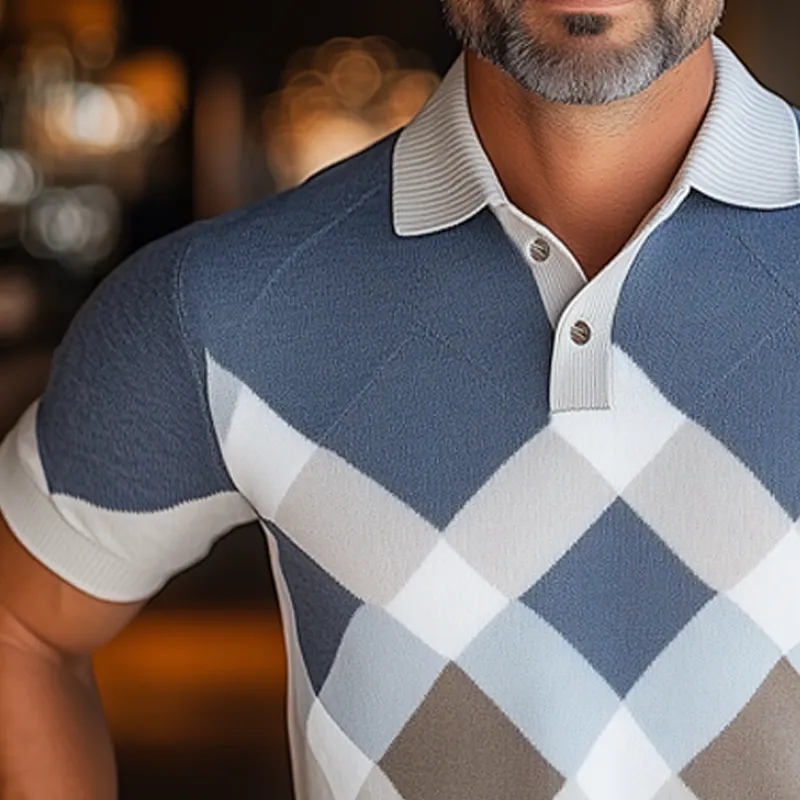 Men's Summer Business Diamond Colorblock Knitted Short-sleeved T-shirt MTA1081F3U sold by Manly product image thumbnail 4