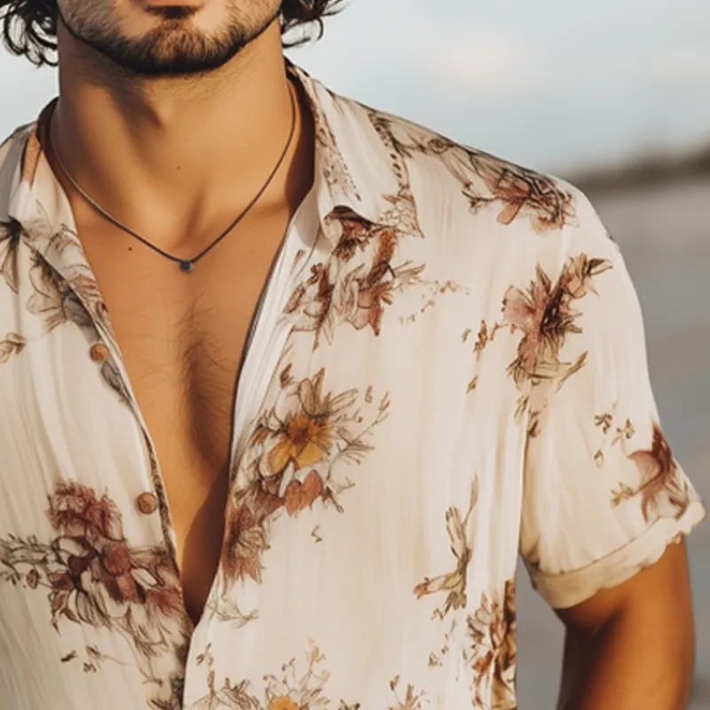 Men's Summer Chiffon Floral Print Casual Short Sleeve Shirt MTA1041F7U sold by Manly product image thumbnail 4