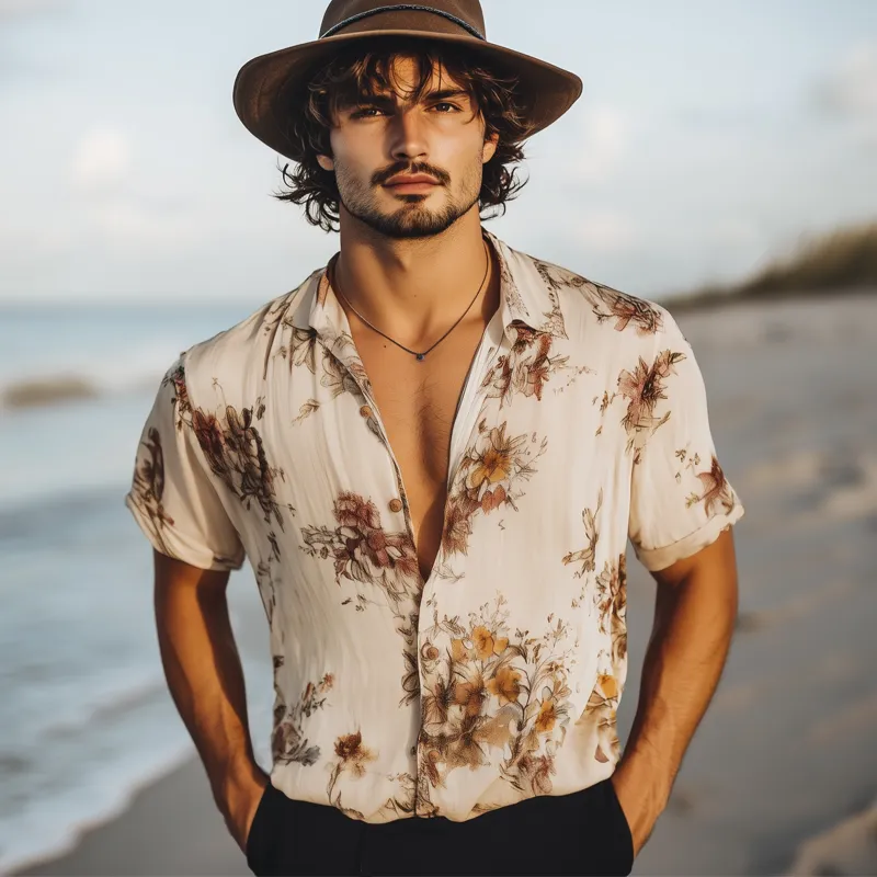 Men's Summer Chiffon Floral Print Casual Short Sleeve Shirt MTA1041F7U sold by Manly product image thumbnail 3