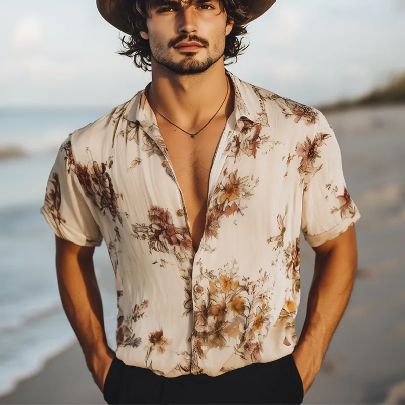 Men's Summer Chiffon Floral Print Casual Short Sleeve Shirt MTA1041F7U sold by Manly product image thumbnail 2