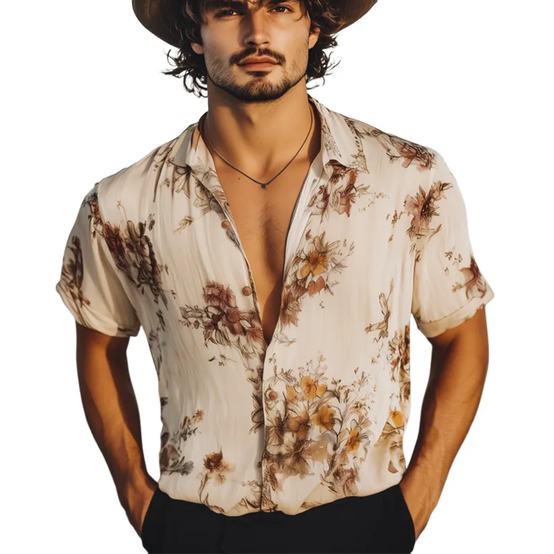 Men's Summer Chiffon Floral Print Casual Short Sleeve Shirt MTA1041F7U sold by Manly