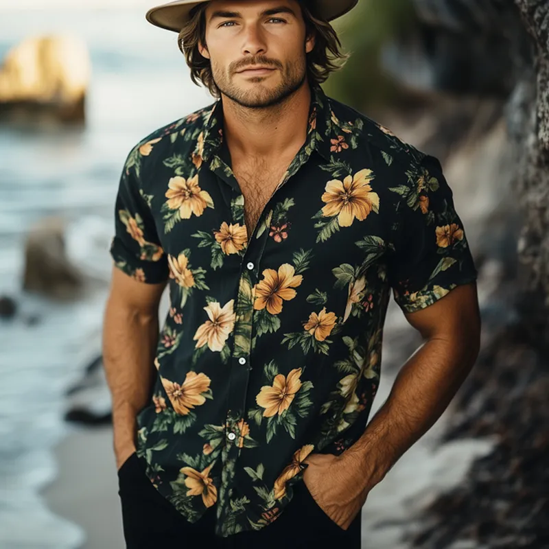 Men's Summer Floral Printed Casual Beach Short Sleeve Shirt MTA1056F5U sold by Manly product image thumbnail 2
