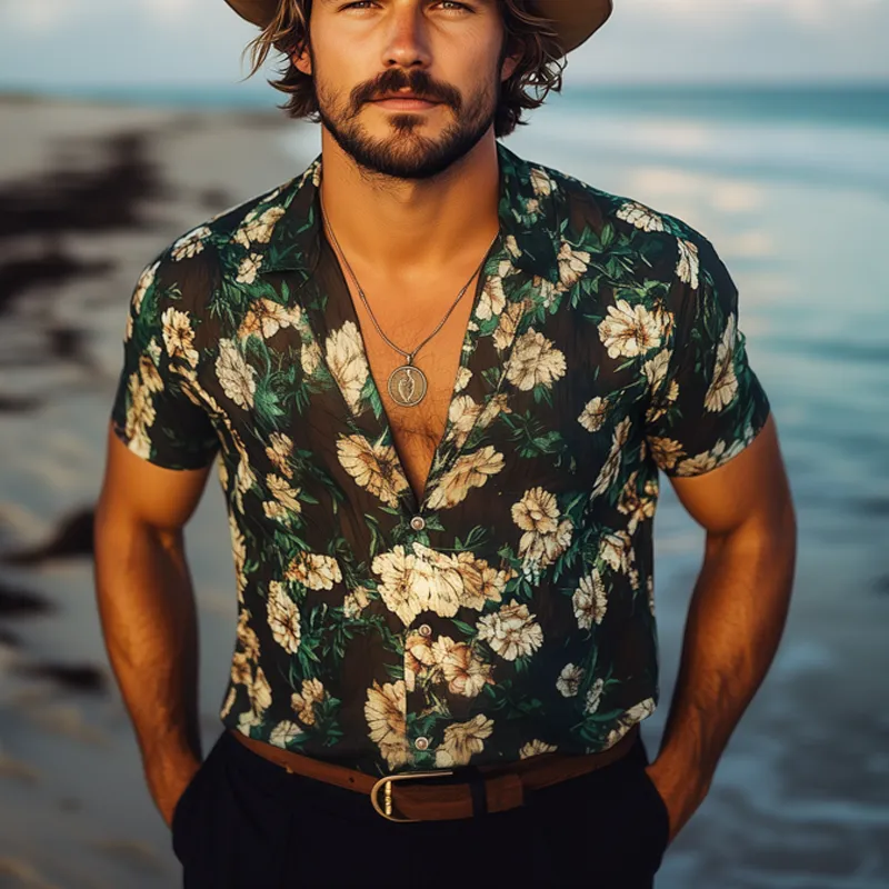 Men's Summer Casual Chiffon Printed Short Sleeve Shirt MTA1096F3U sold by Manly product image thumbnail 2