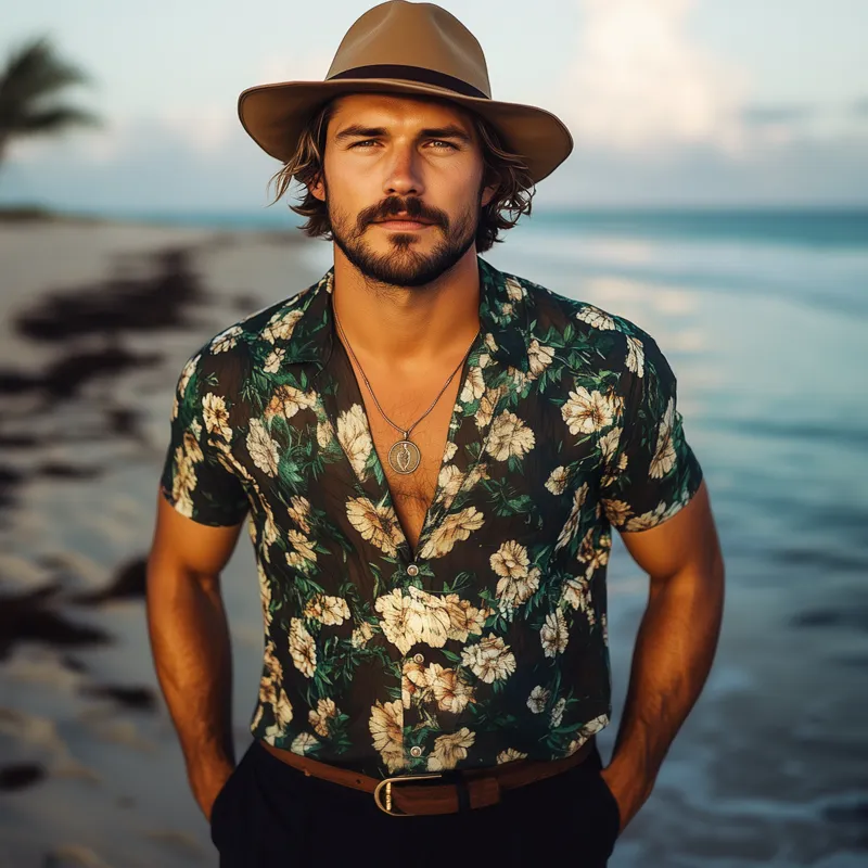 Men's Summer Casual Chiffon Printed Short Sleeve Shirt MTA1096F3U sold by Manly product image thumbnail 3