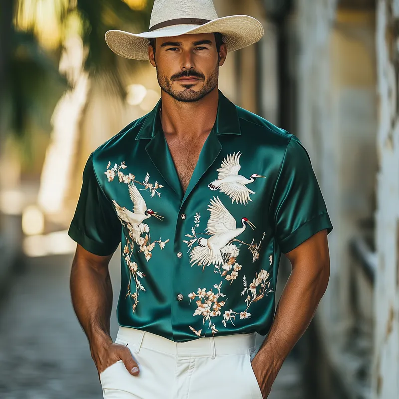 Men's Summer Luxury Satin Embroidered Short Sleeve Shirt MTA1077F8U sold by Manly product image thumbnail 3