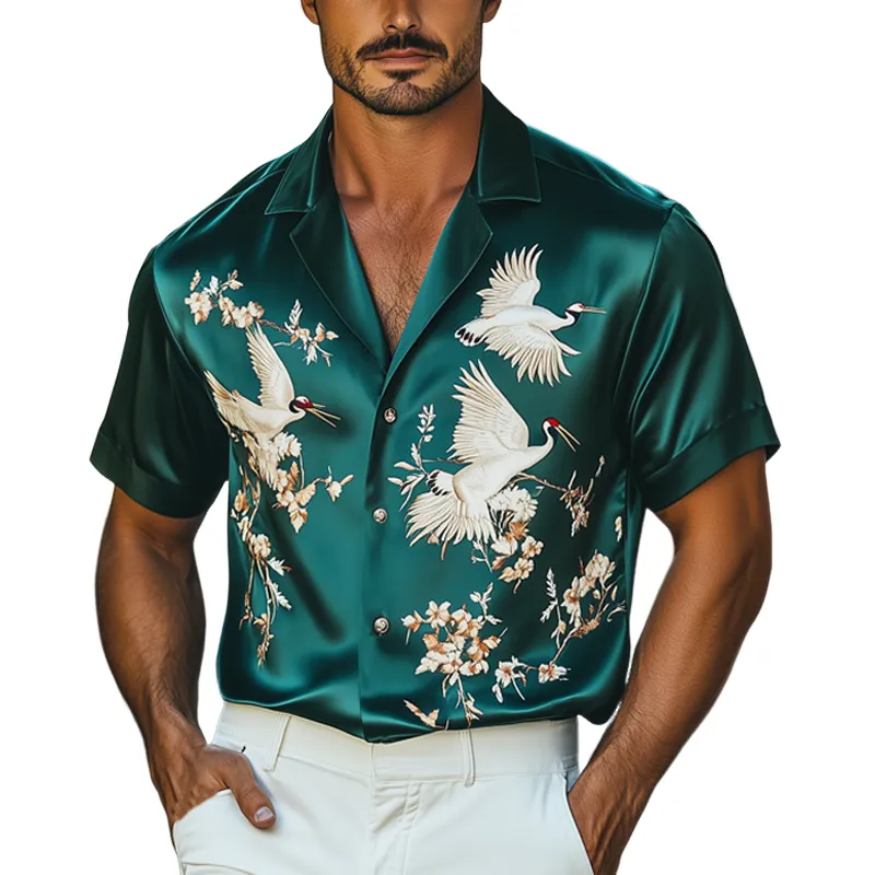 Men's Summer Luxury Satin Embroidered Short Sleeve Shirt MTA1077F8U sold by Manly