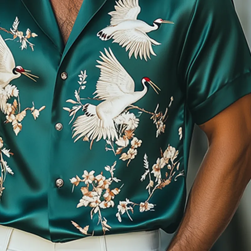 Men's Summer Luxury Satin Embroidered Short Sleeve Shirt MTA1077F8U sold by Manly product image thumbnail 4